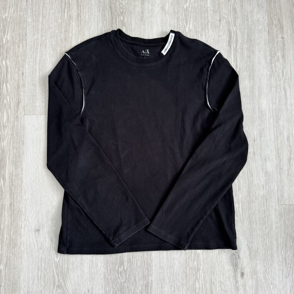 A/X Armani Exchange Shirt Long Sleeve Black Slim Fit Pima Cotton Medium Pullover